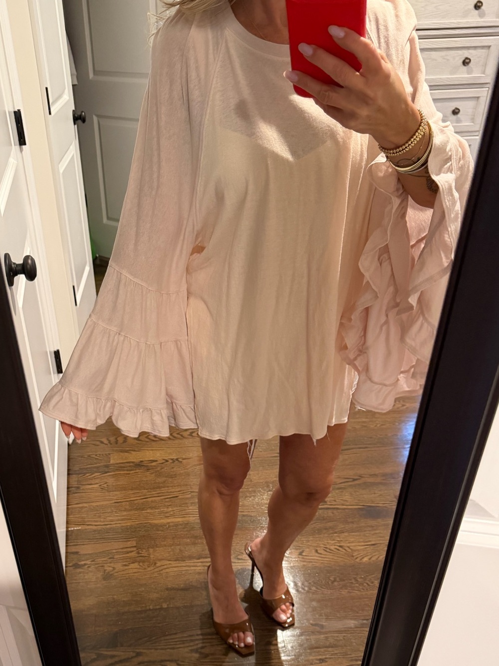 Free People Pale Blush Ruffle Bell Sleeve Tunic